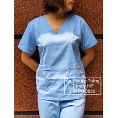 Bộ scrubs cổ tim màu Xanh Biển (Xanh Hòa Bình)- bộ scrubs bác sĩ, kỹ thuật viên spa, thẩm mỹ viện, nha khoa chất phổ thông