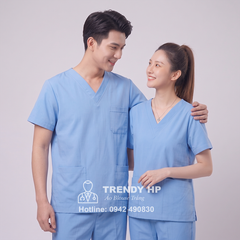 Bộ scrubs bác sĩ Cotton cao cấp màu xanh Hoà Bình - đồng phục bác sĩ, điều dưỡng, dược sĩ, kỹ thuật viên, spa, thẩm mỹ viện