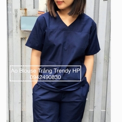 Bộ scrubs bác sĩ, đồng phục spa, thẩm mỹ viện, nha khoa, phòng khám màu Xanh Tím Than chất phổ thông