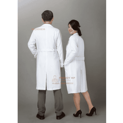 Áo choàng blouse trắng cổ Vest Cotton cao cấp cho bác sĩ, dược sỹ, phòng thí nghiệm, spa, thẩm mỹ viện