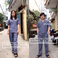 Bộ scrubs bác sĩ, kỹ thuật viên màu GHI XÁM - đồng phục spa, thẩm mỹ viện, nha khoa, phòng khám chất phổ thông