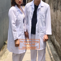 Áo choàng blouse trắng cho bác sĩ, dược sỹ, phòng thí nghiệm chất Thường