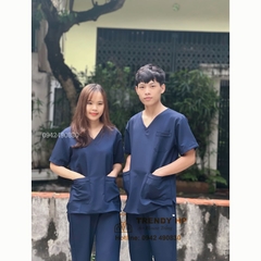 Bộ scrubs kỹ thuật viên màu Xanh Tím Than Cotton Cao Cấp - srubs bác sĩ, đồng phục spa, nha khoa, phòng khám, dược sỹ