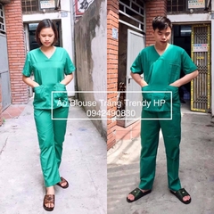 Bộ scrubs cổ tim màu Xanh LÁ- bộ scrubs bác sĩ, kỹ thuật viên,đồng phục spa, thẩm mỹ viện, nha khoa, phòng khám chất phổ thông