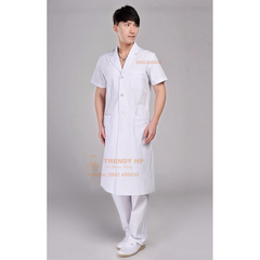 Áo choàng blouse trắng cổ Vest Cotton cao cấp cho bác sĩ, dược sỹ, phòng thí nghiệm, spa, thẩm mỹ viện