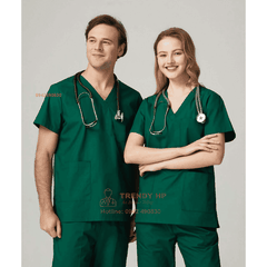 Bộ scrubs bác sĩ, kỹ thuật viên màu Xanh Lá Cotton Cao Cấp - đồng phục spa, nha khoa, phòng khám, dược sỹ