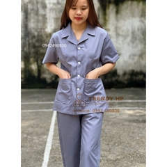 Áo công nghệ, áo đồng phục công nhân, tạp vụ, nhân viên bếp nữ cộc tay màu Ghi Xám