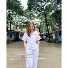 Áo Blouse Trắng Trendy HP Bộ scrubs bác sĩ màu Trắng Cotton Cao Cấp - bộ đồng phục dược sỹ, kỹ thuật viên spa, nha khoa, phòng khám, đồng phục phòng khám