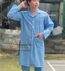 Áo công nghệ Dáng dài, áo đồng phục công nhân, nhân viên màu xanh Hòa Bình
