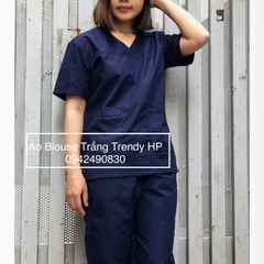 Bộ scrubs bác sĩ, đồng phục spa, thẩm mỹ viện, nha khoa, phòng khám màu Xanh Tím Than chất phổ thông