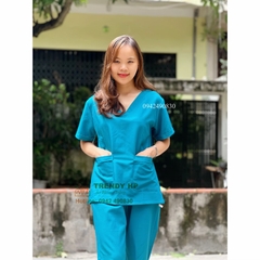 Bộ scrubs bác sĩ, kỹ thuật viên Cotton Cao Cấp màu Xanh Cổ Vịt đồng phục thẩm mỹ viện, spa, phòng khám