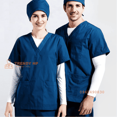 Bộ scrubs bác sĩ, kỹ thuật viên màu Xanh Navy (Xanh Sẫm) Cotton Cao Cấp - đồng phục spa, nha khoa, phòng khám, dược sỹ