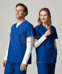 Bộ scrubs bác sĩ Xanh Coban Cotton Cao Cấp - đồng phục kỹ thuật viên spa, nha khoa, phòng khám, đồng phục phòng khám