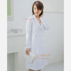 Áo choàng blouse trắng cổ Vest Cotton cao cấp cho bác sĩ, dược sỹ, phòng thí nghiệm, spa, thẩm mỹ viện