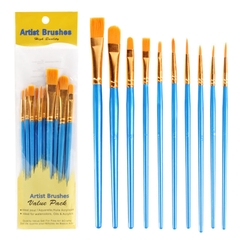 Set 10 Cọ Vẽ Màu Nước Cán Nhựa Gồm 2 Loại Đầu Cọ  vẽ  cho bé