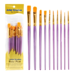 Set 10 Cọ Vẽ Màu Nước Cán Nhựa Gồm 2 Loại Đầu Cọ  vẽ  cho bé