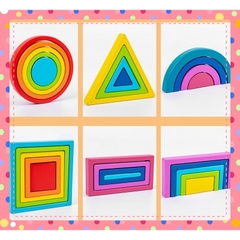 Đồ chơi xếp hình màu cầu vồng. tam giác.hình vuông. tròn, bằng gỗ  montessori cho trẻ em