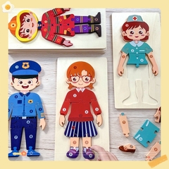Bảng ghép 3D các nghề đồ chơi bằng gỗ - GIáo Cụ Montessori - Phát triển tư duy sớm
