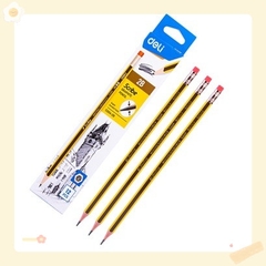 Bút chì 2B Deli học sinh - Viết chì - Scribe kẻ sọc vàng sọc đen - 12 chiếc/ hộp - C004