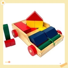 Đồ chơi xếp hình gỗ xây dựng 26 chi tiết trên xe kéo dây đồ chơi mầm non theo TT02