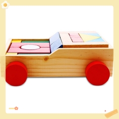Đồ chơi xếp hình gỗ xây dựng 26 chi tiết trên xe kéo dây đồ chơi mầm non theo TT02