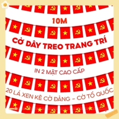Cờ Dây Tổ Quốc Đảng  20 Lá Dài 10m In 2 Mặt Cao Cấp Vải Satin Bóng đẹp sen kẽ cờ Đảng và cờ Tổ Quốc