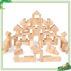 Set Bộ khối 100 chi tiết gỗ mộc đồ chơi xếp hình gỗ khối lớn