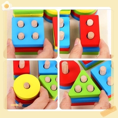 Đồ chơi giáo dục, đồ chơi trí tuệ cho bé, thả hình 4 trụ cơ bản đồ chơi gỗ