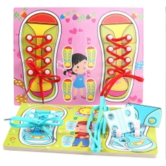 Đồ Chơi Bảng Gỗ Học Buộc Dây Giày Cho Bé Phát Triển Kỹ Năng giáo dục sớmcho trẻ