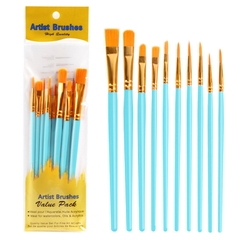 Set 10 Cọ Vẽ Màu Nước Cán Nhựa Gồm 2 Loại Đầu Cọ  vẽ  cho bé