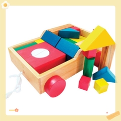 Đồ chơi xếp hình gỗ xây dựng 26 chi tiết trên xe kéo dây đồ chơi mầm non theo TT02