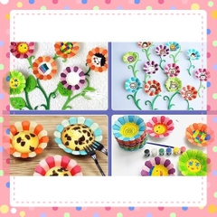 Đĩa hoa giấy màu trang trí  lớp handmade mầm non - Tiểu học ( set 5 cái)