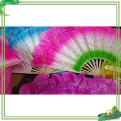 Quạt múa 3 màu đính hạt kim sa nan tre , đạo cụ biểu diễn văn nghệ ( đơn giá 1 đôi)