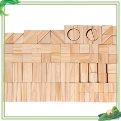 Set Bộ khối 100 chi tiết gỗ mộc đồ chơi xếp hình gỗ khối lớn