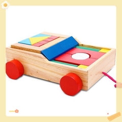 Đồ chơi xếp hình gỗ xây dựng 26 chi tiết trên xe kéo dây đồ chơi mầm non theo TT02