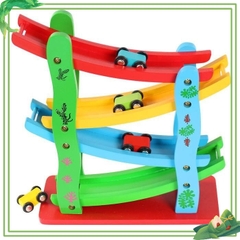 ĐỒ CHƠI XE Ô TÔ CẦU TRƯỢT 4 TẦNG BẰNG GỖ – ĐỒ CHƠI THÔNG MINH CHO BÉ TỪ 2–10 TUỔI  bằng gỗ