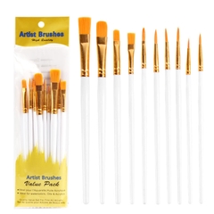 Set 10 Cọ Vẽ Màu Nước Cán Nhựa Gồm 2 Loại Đầu Cọ  vẽ  cho bé