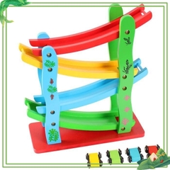 ĐỒ CHƠI XE Ô TÔ CẦU TRƯỢT 4 TẦNG BẰNG GỖ – ĐỒ CHƠI THÔNG MINH CHO BÉ TỪ 2–10 TUỔI  bằng gỗ