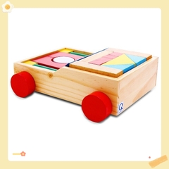 Đồ chơi xếp hình gỗ xây dựng 26 chi tiết trên xe kéo dây đồ chơi mầm non theo TT02