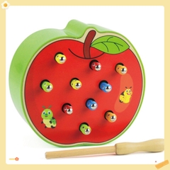 Đồ Chơi Bắt Sâu Bằng Gỗ, hình trái táo  Giáo Dục Sớm Montessori