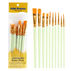 Set 10 Cọ Vẽ Màu Nước Cán Nhựa Gồm 2 Loại Đầu Cọ  vẽ  cho bé