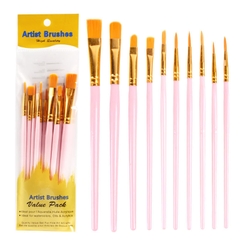 Set 10 Cọ Vẽ Màu Nước Cán Nhựa Gồm 2 Loại Đầu Cọ  vẽ  cho bé