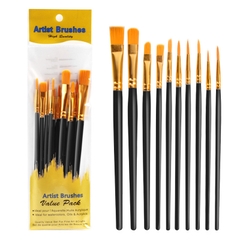 Set 10 Cọ Vẽ Màu Nước Cán Nhựa Gồm 2 Loại Đầu Cọ  vẽ  cho bé