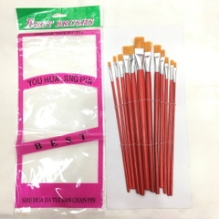 Bút lông - Cọ vẽ - Cọ tô màu đầu dẹt lông mịn set 12 Cọ Vẽ  bút lông thân gỗ