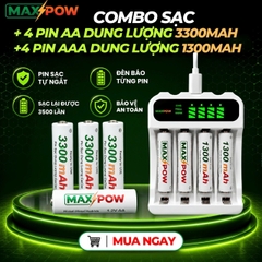Combo 1 Sạc + 4 pin 3300mAh(AA) + 4 pin 1300mAh(AAA)