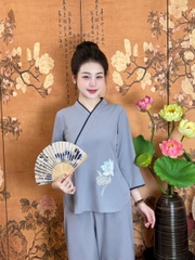 Bộ Cổ Nhật Thêu Sen Lụa Trượt