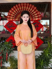 Bộ Cổ Tròn Cúc Nơ Tằm  Lụa Thọ Hồng Cánh Sen