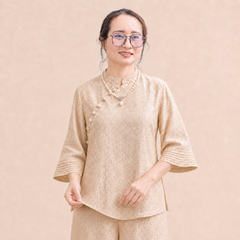 Bộ Cổ Tàu Tay Tầng Cúc Bọc Gấm Hoa Cúc