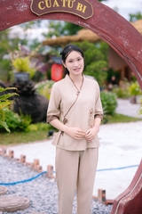 Bộ Cổ Nhật Dây Buộc Vải Linen Ấn