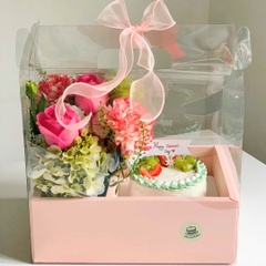 Hộp 2 Ngăn Bánh Và Hoa ( Trắng Love )